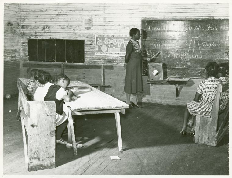 Interior of school on Mileston Plantation