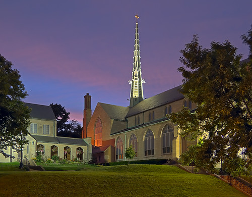 Saint James the Greater Roman Catholic Church, in Saint Louis, Missouri, USA - exterior at dusk