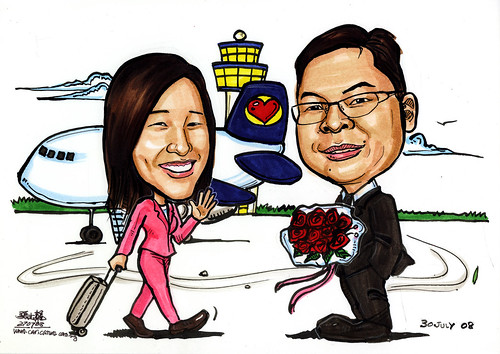Couple caricatures welcome back