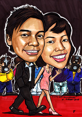 Couple caricatures on red carpet A4