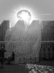 La Creacin (Ignacio Conejo) Tags: family luz sol familia expo conejo sombra zaragoza escultura contraste silueta rayo 2008 ignacio letras creacin blackwhitephotos