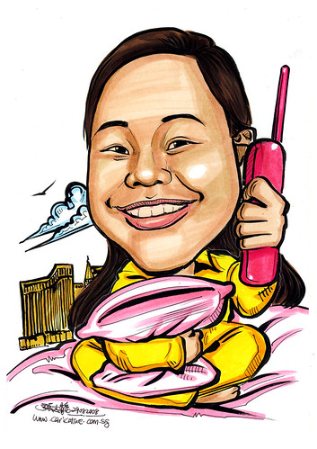 Couple caricatures on the phone - Macau