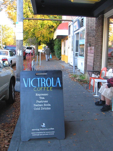 I walked down to Victrola, where, since last week, they have repainted their sign with their new name.