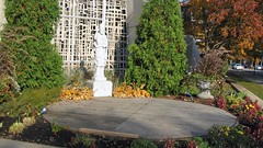 Saint Celastines Catholic Parish outdoor water fountain covered for the season. Elmwood Park Illinois. Early November 2008.