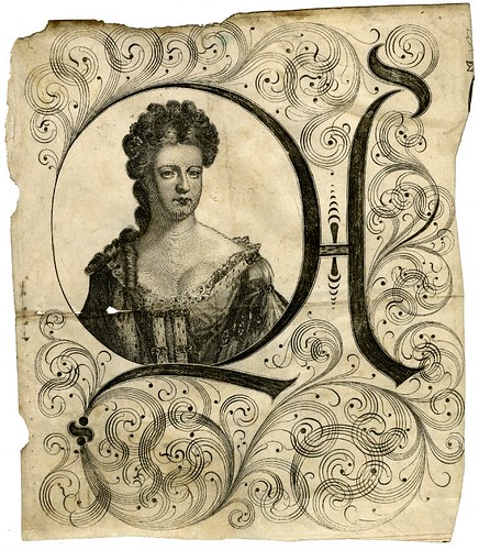 31-Inicial con portarretrato de la reina Ana tomado de un documento legal 1704-1714