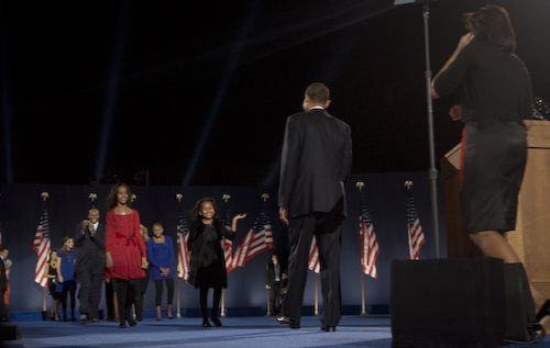 Democratic Presidential Nominee, Barack Obama and his family on election night