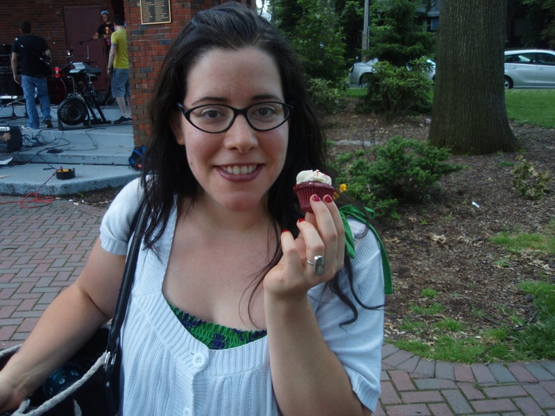 Me with a red velvet mini cupcake