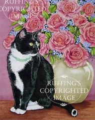"Tuxedo and Roses" AER79 by A E Ruffing Tuxedo Cat