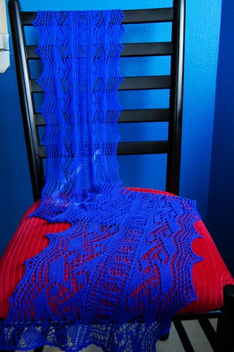 blue scarf with no. 20 edging
