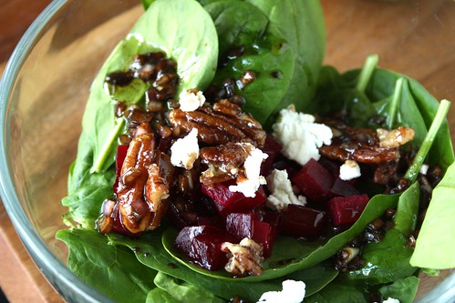 Eva's Baby Spinach with Beets and Goat Cheese