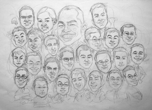 Group caricatures G2 Army  pencil sketch