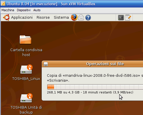 Fig. 10 - VirtualBox - velocita trasferimento file a controller USB 2.0 abilitato