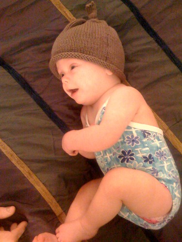 Hallie and hat, ready for the pool in February