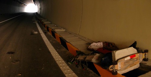 Sleepin in expressway tunnel east of Xian, Shaanxi Province, China