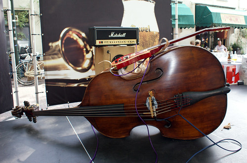double bass with guitar on top front