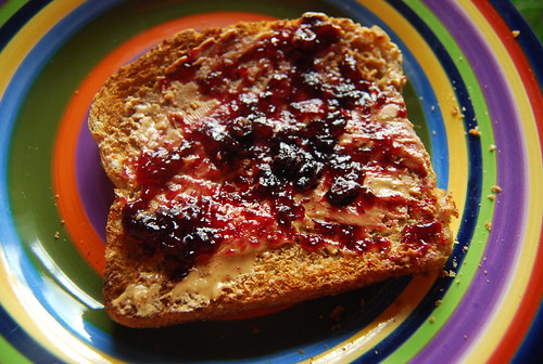 Toast with cashew butter and blueberry jam