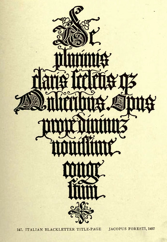 11- Letra gotica italiana en negrita para pagina del titulo de Jacopus Foresti 1497