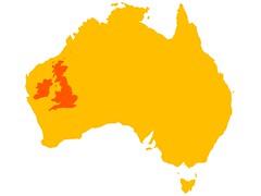 The UK, Ireland and Australia at the same scale