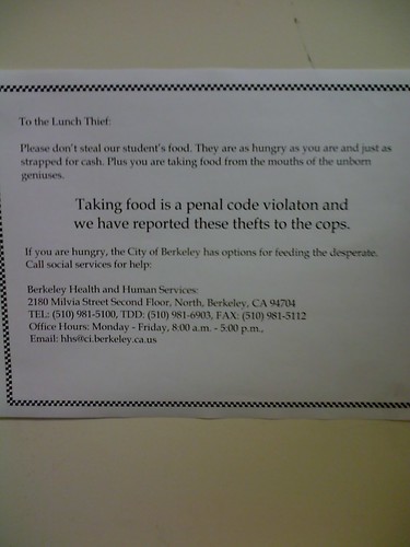 Taking food is a penal code violation and we have reported these thefts to the cops.