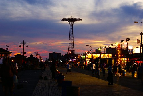Friday Night Coney Island Boardwalk Scene.