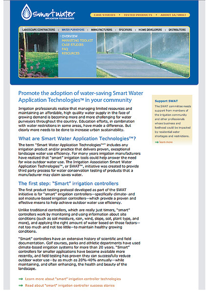 Microsite for Irrigation Association Smart Water Application Technologies (SWAT) by tenfour archive