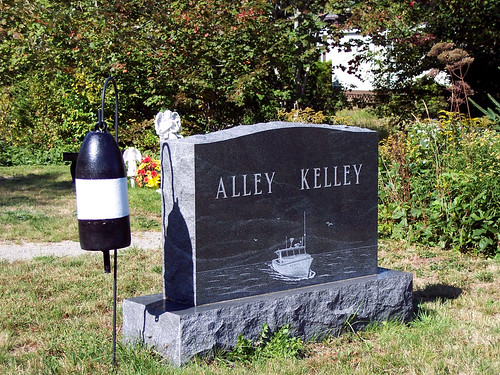 Beal's Island, Maine FH060005. These two names are prevalent in this cemetery. Note the lobster buoy and the boat on the stone.
