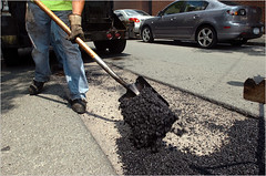 New asphalt being applied on Westmoreland Avenue in White Plains