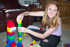 Erin plays with Mega Bloks