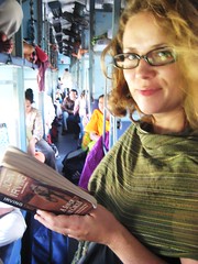 Standing in the aisle on the train to Sawai Madhopur, India