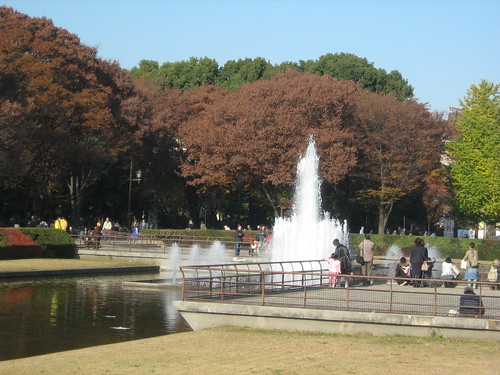 People watching the fountain at Ueno Park