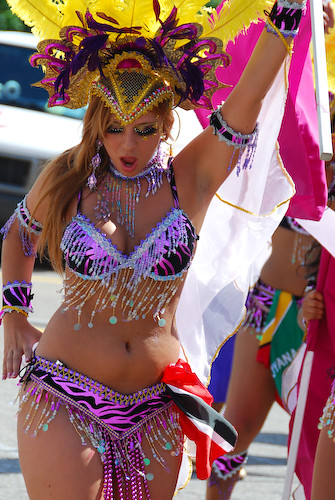 Carnival Dancer showing cleavage, armpits and navel
