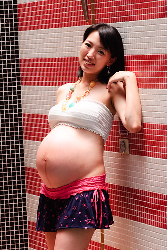 9 Months pregnant woman with baby bump