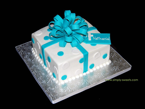 blue and white baptism package cake