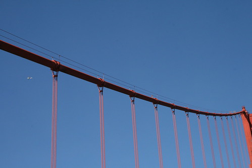 A plane and the Golden Gate Bridge!