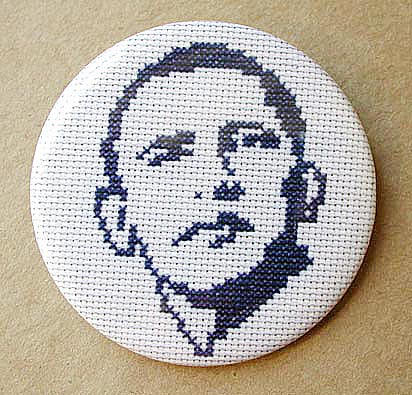 Obama Cross-Stitch Button