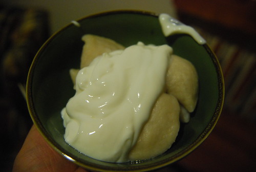 Perogies and sour cream