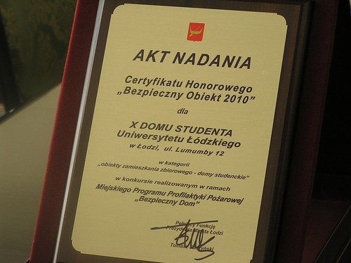 Certyfikat Bezpieczny Obiekt 2010