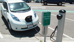 An electric vehicle (EV) getting a charge at San Francisco City Hall