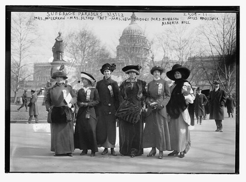 Suffrage paraders: Mrs. [Russell] McLennan, Mrs. Althea Taft, Mrs. Lew Bridges, Mrs. [Richard Coke] Burleson, Alberta Hill, Miss Ragsdale (LOC)