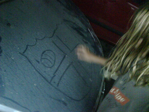 arel drawing on miguel's car