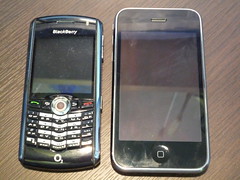 iPhone 3G next to BlackBerry Pearl