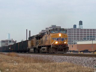 Eastbound Union Pacific RR  unit coal train. Chicago Illinois. December 2006.