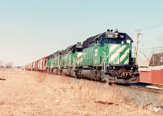 Southbound Burlington Northern transfer train near West 59th Street. Chicago Illinois. January 1990. by Eddie from Chicago