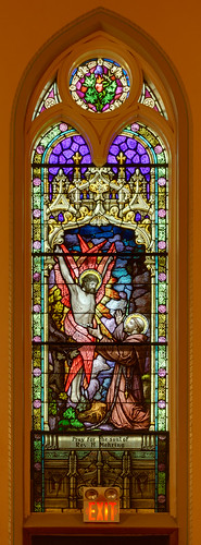 Saint Francis of Assisi Roman Catholic Church, in Portage des Sioux, Missouri, USA - stained glass window of Saint Francis of Assisi receiving the stigmata