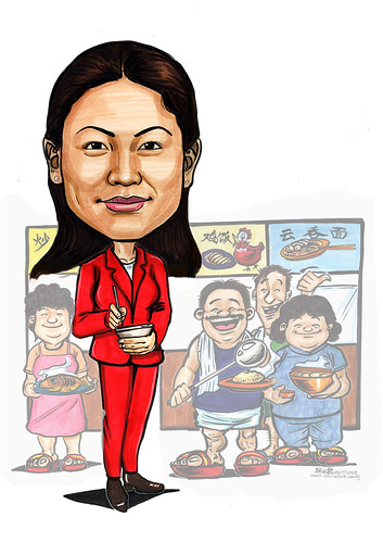 Caricature Grace F&B agent with hawkers (superimposed) A4