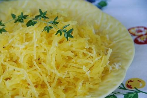 spaghetti squash with butter, cheese, and thyme
