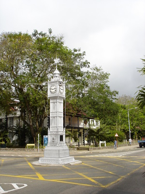 The clocktower on the main square in Victoria, on Mahe (Seychelles)