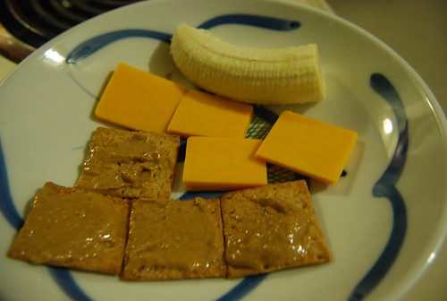 Crackers and cashew butter, cheese, .5 banana
