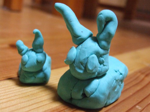 Two rabbits of the clay modeling!