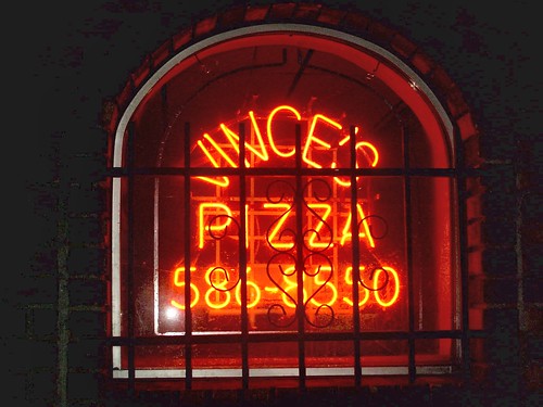 Vince's Pizza window neon sign. Chicago Illinois. Febuary 2008. by Eddie from Chicago
